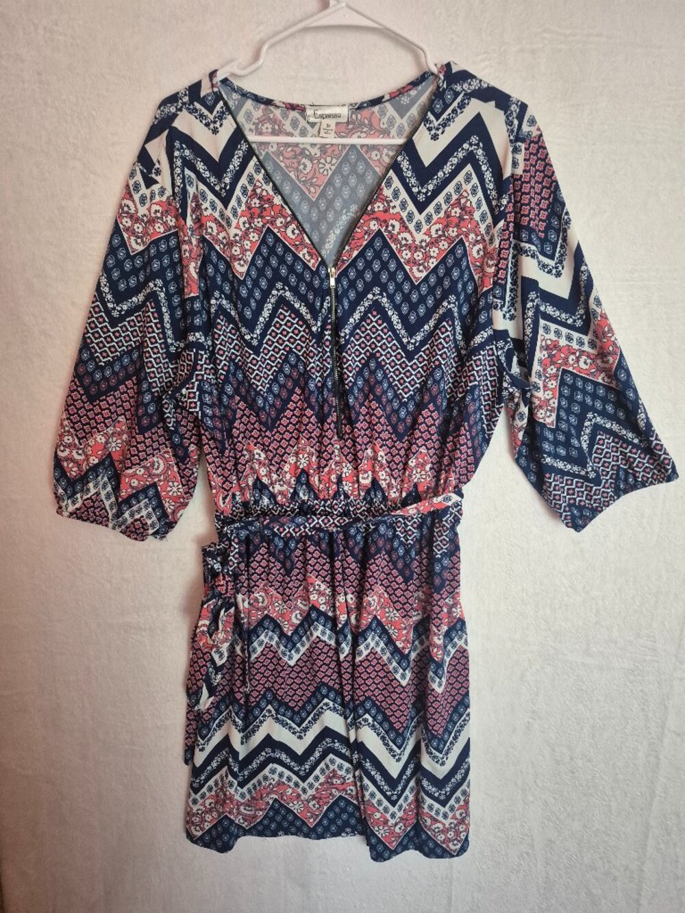 Espresso 3X Boho Geometric Cinch Waist Dress Patchwork BOHO Indie Y2K Cabincore